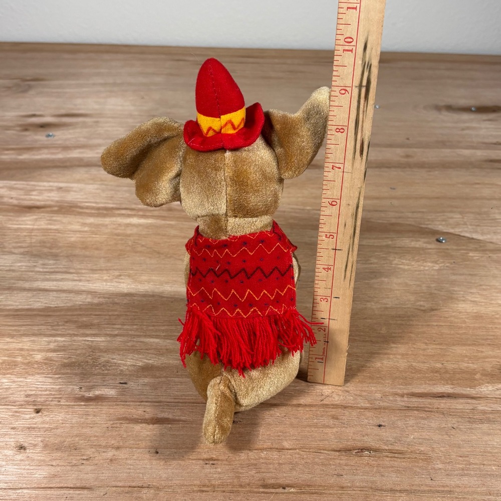 Vintage 1999 Snuggle Toy Chihuahua Plush Dog with Red Hat and Poncho 9 Inch - Picture 4 of 7